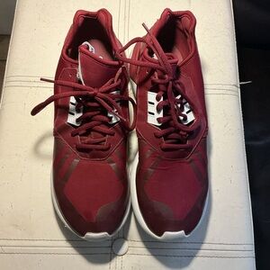 Adidas running tubular shoes dark red.
